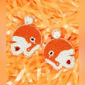 Orange/White Football Helmet Seed Bead Earrings